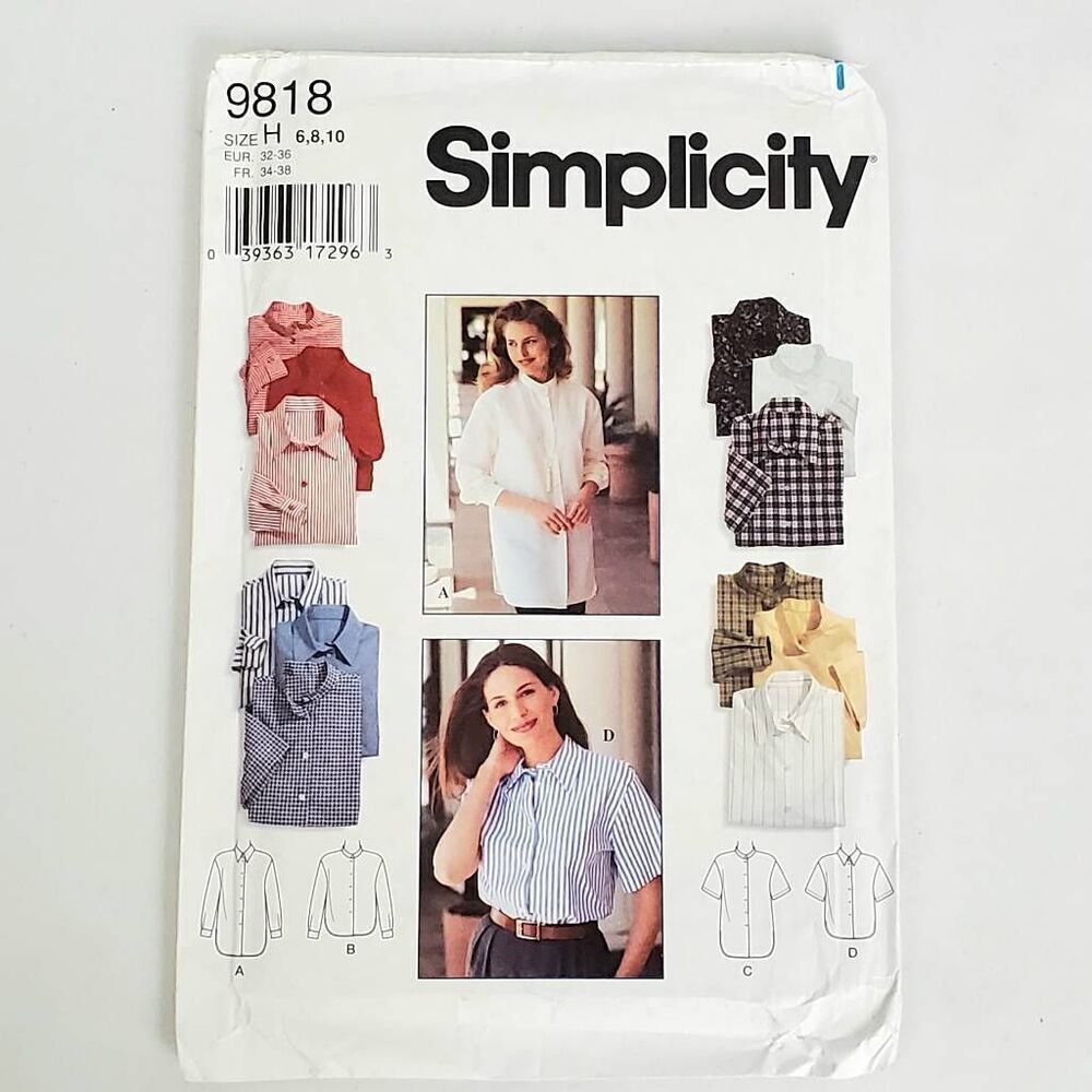 Simplicity, 9818, UNCUT Sewing Pattern, Shirts,  Sizes H 6 8 10